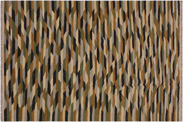 Flat Weave Kilim, Antique, Navaho, Vintage, Handmade, Modern Kilim Beige Green Hand-Woven Rectangle 100% Wool Area Rug 6 x 8